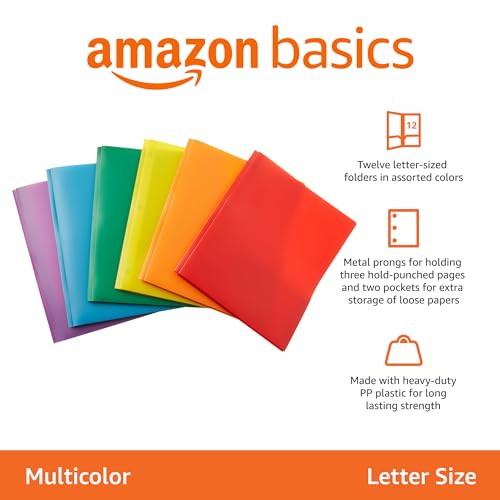 Basics Heavy Duty Plastic Folders with 2 Pockets for Documents, for Daily Use