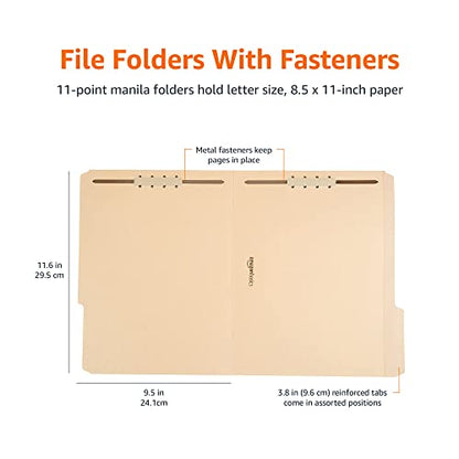 Eco-Friendly Basics Manila File Folders with Fasteners for Organized Filing, for Daily Use